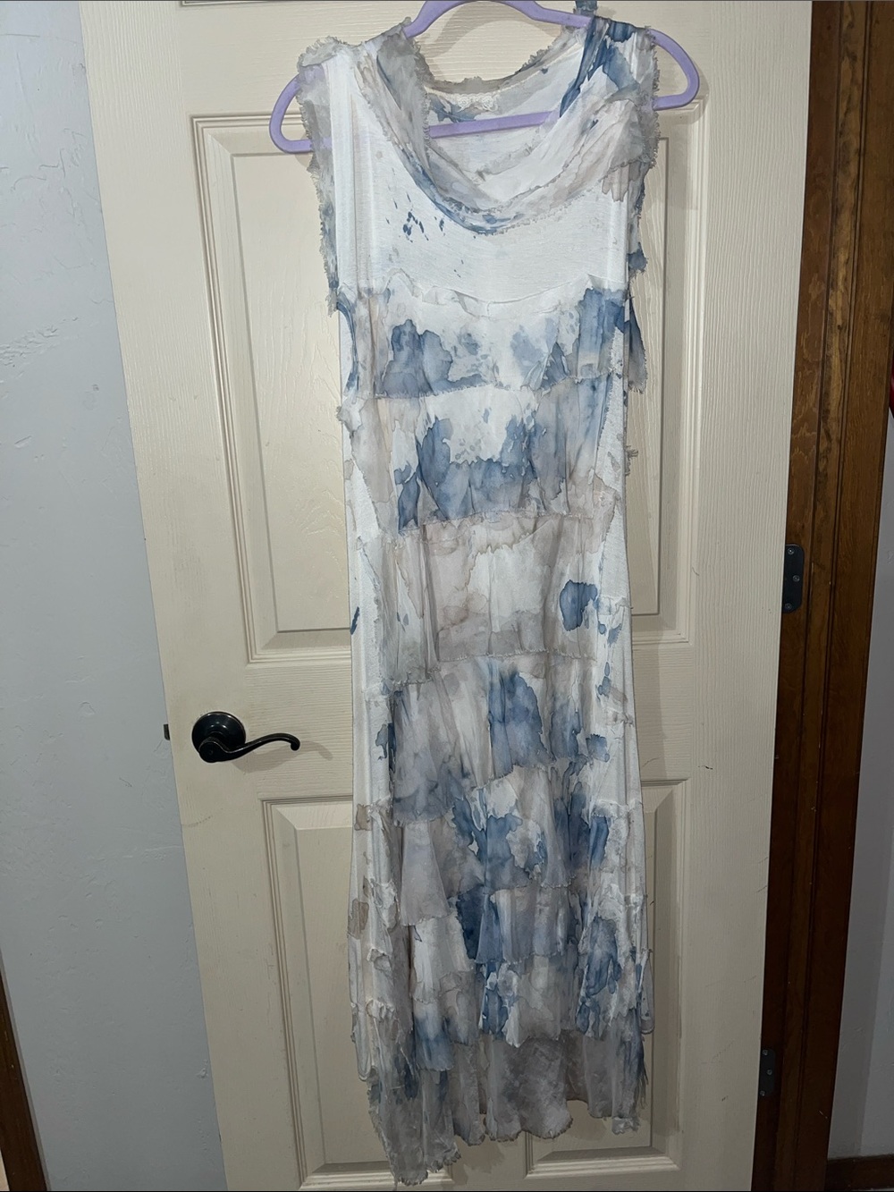 Siena Sleeveless Sheer Silk Tiered Watercolor Maxi